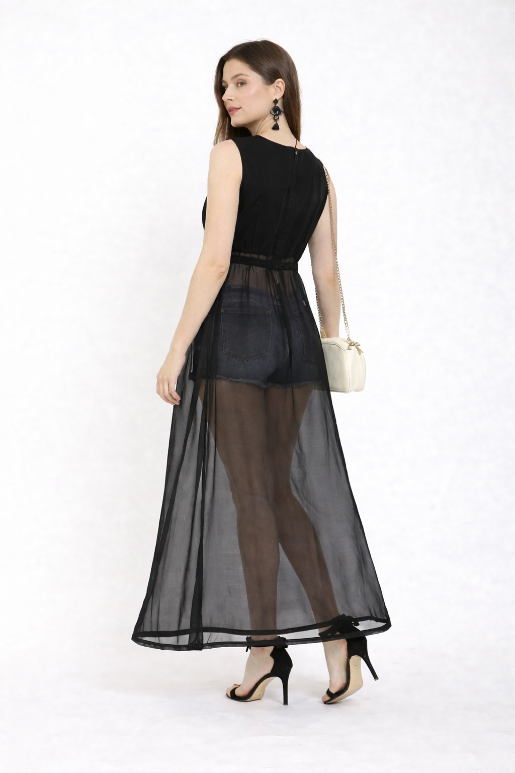 women’s black sheer long shrug dress with front slit – stylish layered look women’s black sheer long shrug dress with front slit – stylish layered look