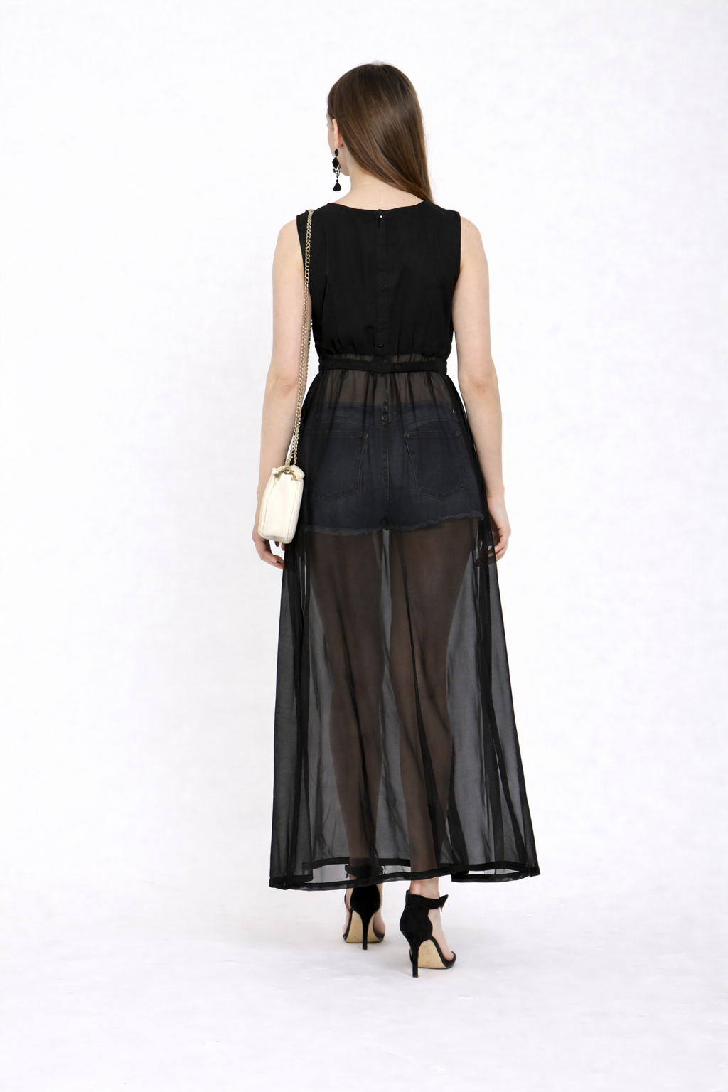 women’s black sheer long shrug dress with front slit – stylish layered look women’s black sheer long shrug dress with front slit – stylish layered look