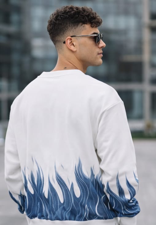 characteristic flame print white sweatshirt characteristic flame print white sweatshirt