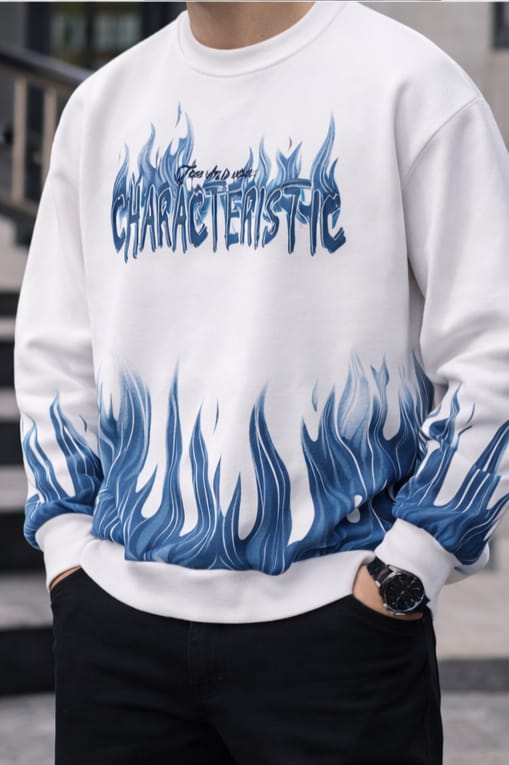 characteristic flame print white sweatshirt characteristic flame print white sweatshirt