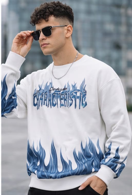 characteristic flame print white sweatshirt characteristic flame print white sweatshirt