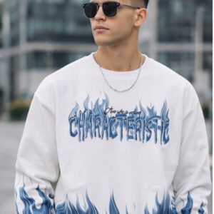 characteristic flame print white sweatshirt