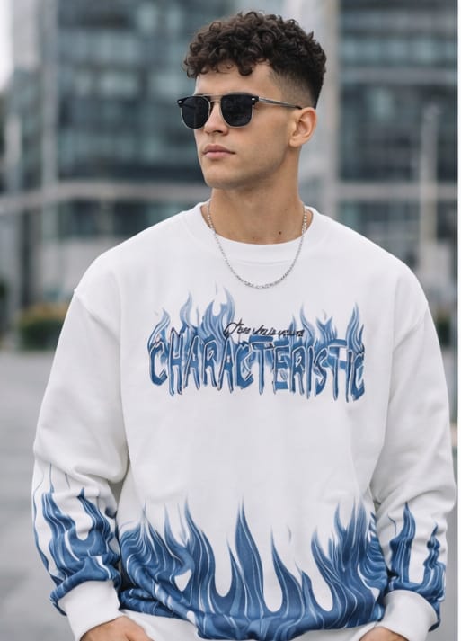 characteristic flame print white sweatshirt characteristic flame print white sweatshirt