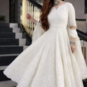 ✨ elegant white embroidered anarkali dress for women